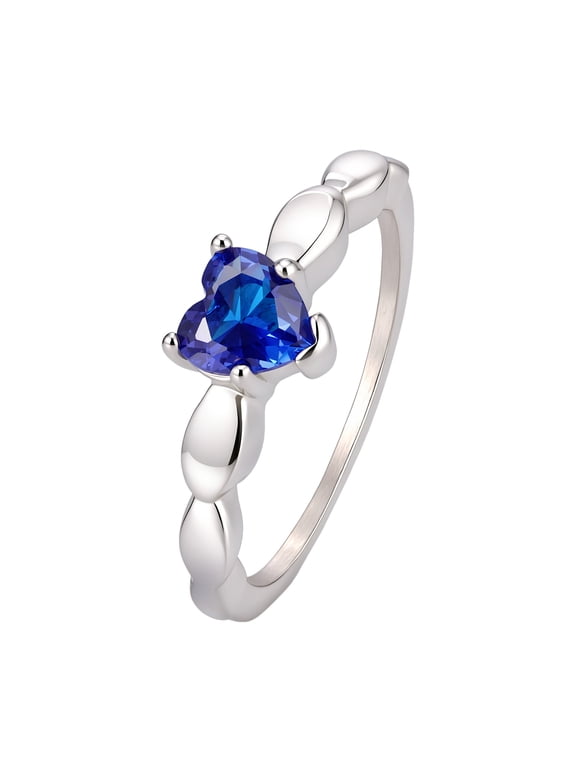 Stainless Steel Ring for Women Blue CZ Heart Stone Stacking Promise Gift Jewelry Silver Size 6