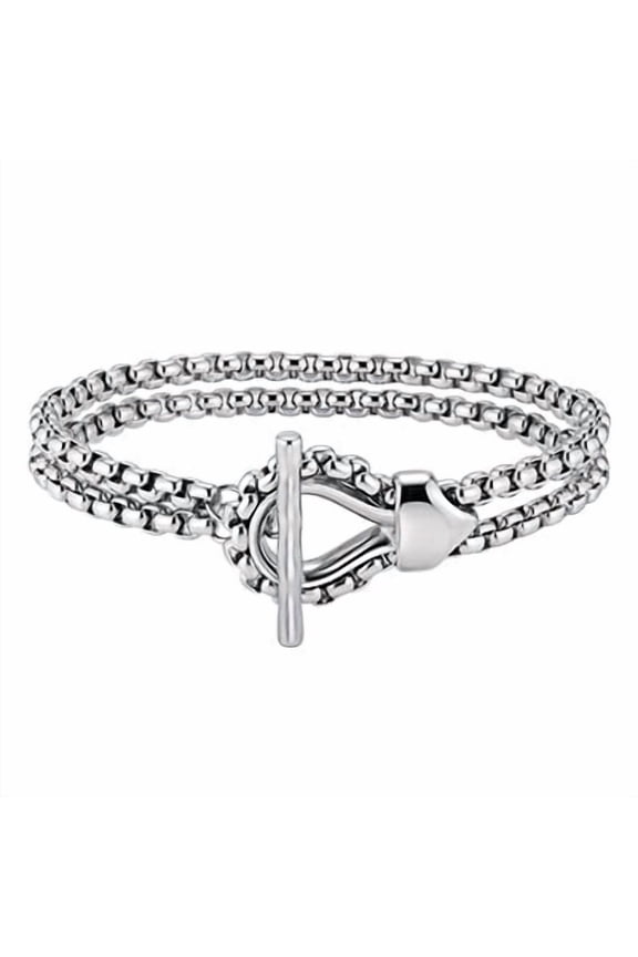 Stainless Steel Silver Box Chain Toggle Clasp Bracelet for Men, Anniversary Gift