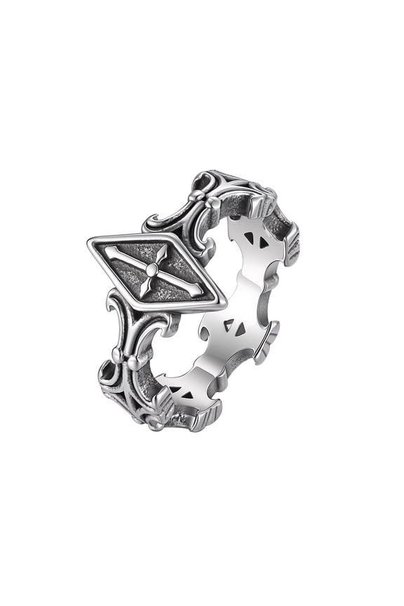Stainless Steel Silver Gothic Cross Signet Ring for Men, Anniversary Gift