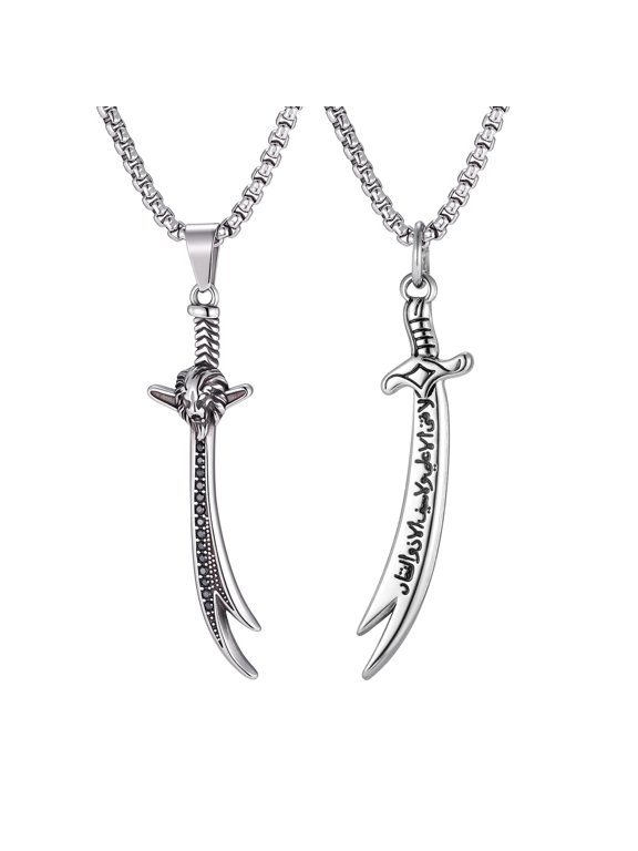 Stainless Steel Silver Lion Head Curved Sword Pendant Necklace for Birthday Gift