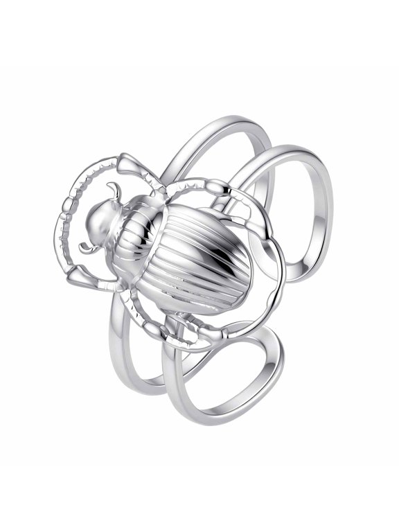 Stainless Steel Silver Scarab Open Ring for Men, Ancient-Inspired Statement Jewelry Gift