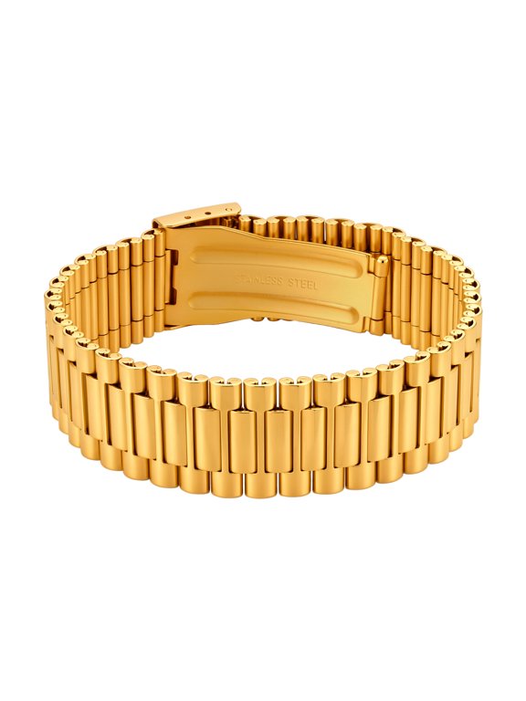 Stainless Steel Watch Band Link Bracelet for Men, Silver or Gold Gift Jewelry