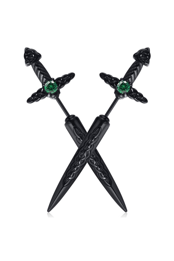 Sword Earrings for Men Women, Stainless Steel Gothic Dagger Celtic Knot Irish Studs Earrings, Cool Punk Hip Pop Cubic Zirconia Dangle Goth Screw Spike Earring Jewelry