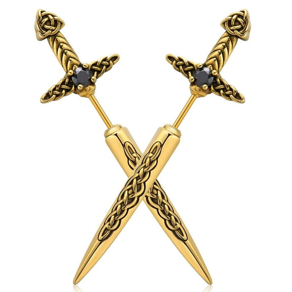 VNOX Sword Earrings for Men Women, Stainless Steel Gothic Dagger Celtic Knot Irish Studs Earrings, Cool Punk Hip Pop Cubic Zirconia Dangle Goth Screw Spike Earring Jewelry
