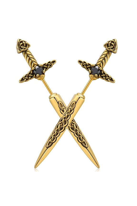 Sword Earrings for Men Women, Stainless Steel Gothic Dagger Celtic Knot Irish Studs Earrings, Cool Punk Hip Pop Cubic Zirconia Dangle Goth Screw Spike Earring Jewelry