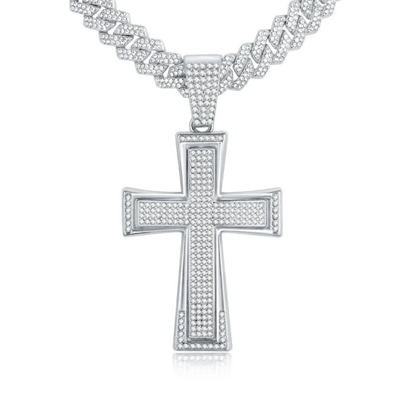 VNOX VNOX Mens Womens Large Cross Necklace with Stainless Steel Cubic Zirconia Inlay Diamond Pendant and Iced Out Cuban Chain Miami Style Hip Hop Jewelry Christmas Costume