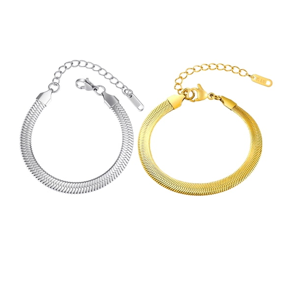 VNOX Women's Silver Tone Stainless Steel Herringbone Chain Bracelet Minimalist Jewelry Gift for Her
