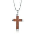 thumbnail image 1 of VNOX Wooden Cross Necklace for Men, Real Pear Blossom Wood Inset In Silvery Stainless Steel Christian Wood Crucifix Necklace, 1 of 7