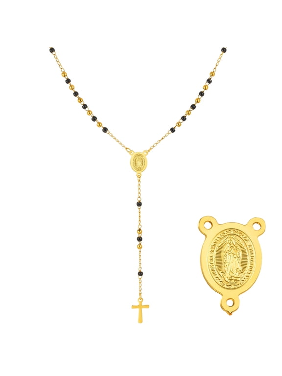 gold cross necklaces for women-Catholic Prayer Rosario Ball Beads Crucifix Crossholic Virgin Mother Mary Rosary Beads Necklace for Women Teen 18K Gold Plated Brass