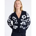 thumbnail image 1 of Free Assembly Women’s Floral Pattern V-Neck Cardigan Sweater, Midweight, Sizes XS-XXL, 1 of 5