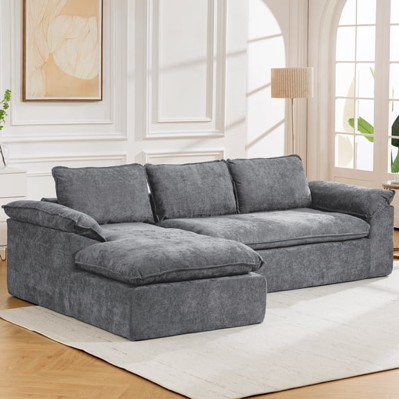 VNT 107" Cloud Couch Sectional with L-Shape Chaise for Living Room, Bedroom, Apartment, Office, Deep Gray (Chenille Fabric)
