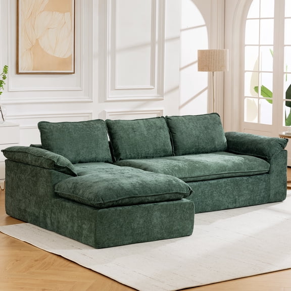 VNT 107" Double Foam Cloud Couch for Living Room, L Shaped Sectional Sofa with Back Cushion & Side Armrest, Chenille Upholstery, Green