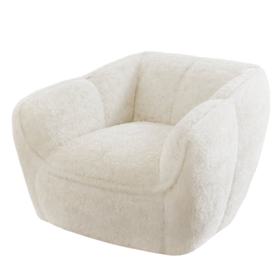 VNT 3.6FT Bean Bag Chair for Adults & Kids, Compressed Foam Faux Rabbit Fur Fabric Bean Bag with Back Support for Living Room, Bedroom, Beige