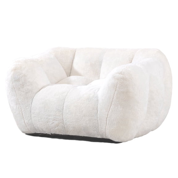 VNT 3.9FT Bean Bag Chair for Adults & Kids, Compressed Foam Faux Rabbit Fur Fabric Bean Bag with Back Support for Living Room, Bedroom, Beige