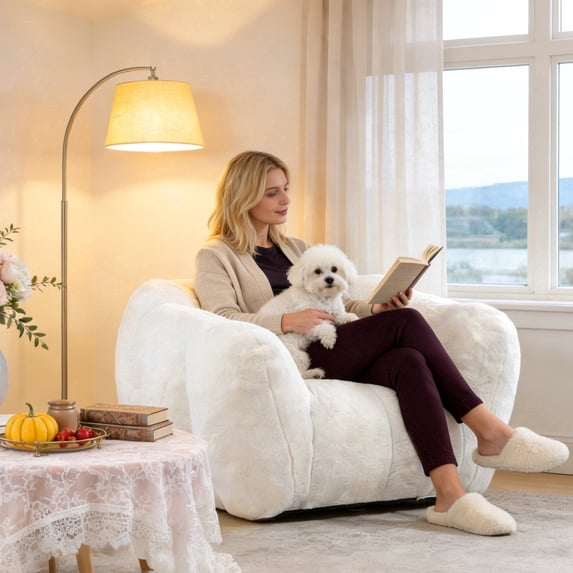 VNT Bean Bag Chair, Oversized Bean Bag for Adults & Kids, Faux Rabbit Fur, Supports Up to 550 lbs, White