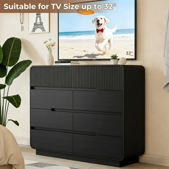 VNT Black 8-Drawer Dresser,40" Length Large Storage Nightstand,Anti-Tip Legs Suitable for TV Stand Upt to 45inch,for Living Room Bedroom
