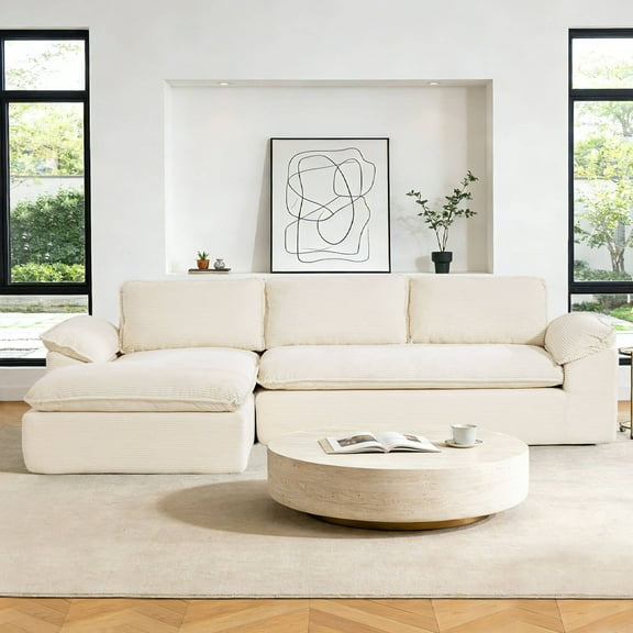 VNT Chenille Sectional Couch, Ergonomic Support & Free Combination, Beige Couches for Living Room, No Assembly Required