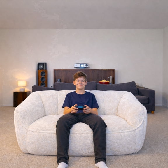 VNT 65" Bean Bag Chair for Adults, Ultra Soft Loveseat Mini Sofa Couch, Faux Fur Lazy Couches for Living Room, Bedroom, Beige