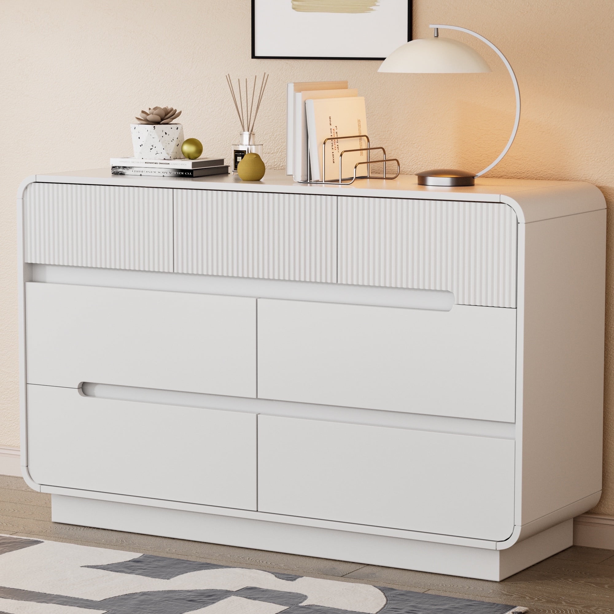 VNT Fluted 7 Drawer Dresser for Bedroom, 47.2" Wide Modern Wood Chest of Drawers with Metal Handle for Living Room, White - Walmart.com