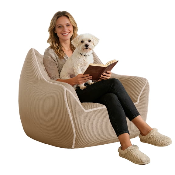 VNT Giant Bean Bag Chair, Kids Chairs Comfy with Hand and Back Support, 42.5"x39.5"x33.8", Beige