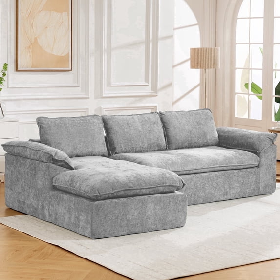 Fnkosi Modern L Shaped Couch, Chenille Upholstery, Sectional Sofa for Living Room, Apartment, Office, Light Gray