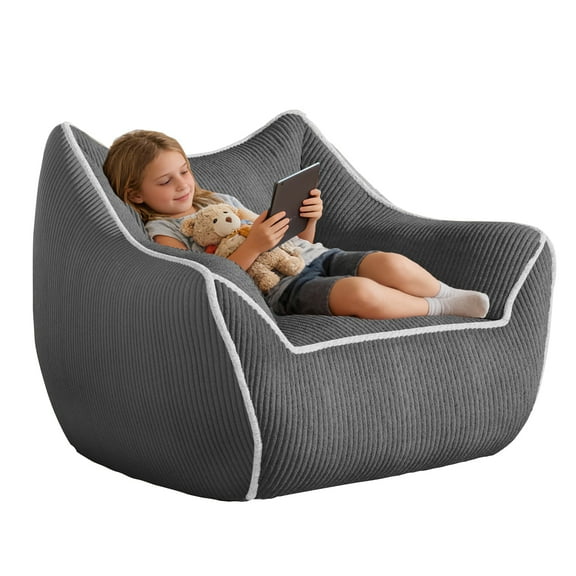 VNT Oversized 3.5FT Bean Bag Chair for Kids, Compressed Foam Corduroy Fabric Bean Bag Chair, Gray
