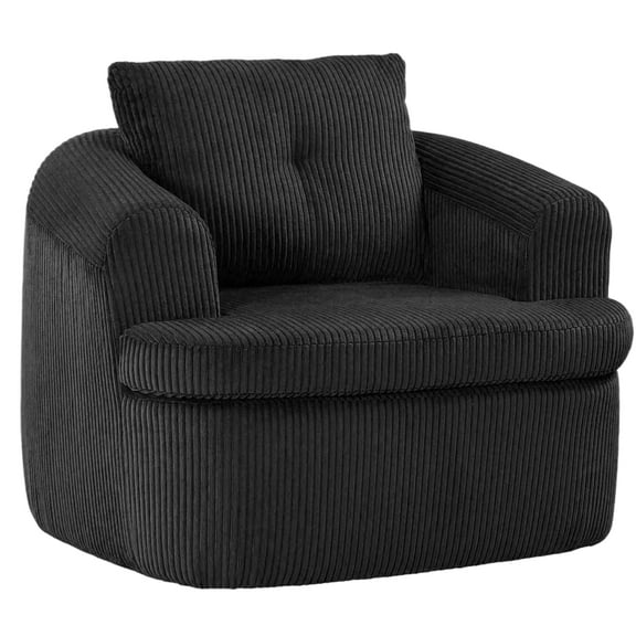 VNT Swivel Accent Chair, 360-Degree Rotation Modern Living Room Chairs Solid Metal Base, No Assembly Required,Single, Black