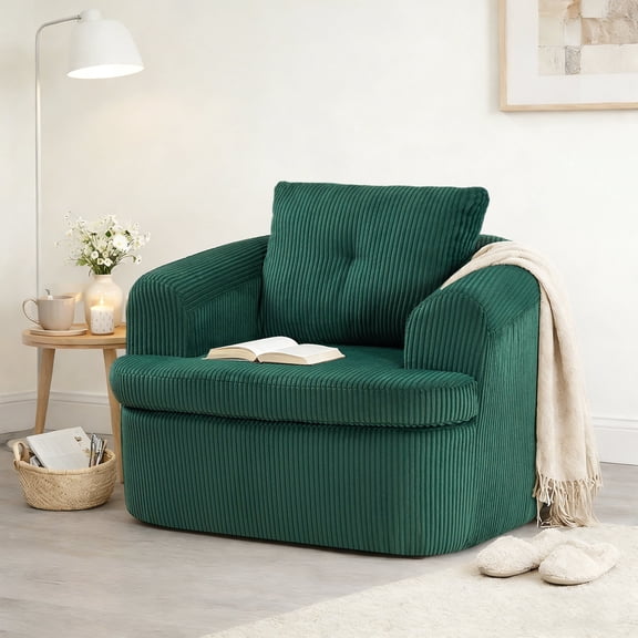 Palifte Swivel Accent Chair for Living Room, Modern Upholstered Round Club Armchair, Single, Green