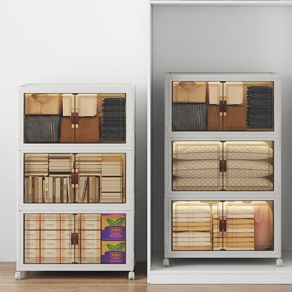 VNVTO 720Qt Stackable Storage Bins with Lids, 6 Pack Large Collapsible Bins with Wheels, Closet Organizers and Storage for Home, Dorm, Office, White