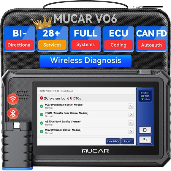 VO6 Bidirectional Scan Tool, Full Systems Diagnostic OBD2 Scanner, Automotive Diagnostic Scanner for Car, 28+ Services Code Reader, CAN FD, FCA/AutoAuth, Lifetime Free Update=No Subscriptions