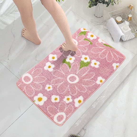 VOAVEKE Bathroom Rugs,Bath Mat,Bathroom Floor Mat Microfiber Inkjet Printing Bathroom Absorbent Foot Mat Bedroom Door Mat Non Slip Mat Flocked Carpet Chrysanthemum Pattern