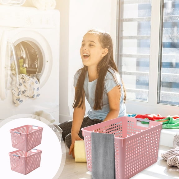 VOAVEKE Closet Storage Baskets,Dirty Clothes Basket Plastic Laundry Basket-With Silvery Handle-Collection And Transport Clothing Board Laundry Baske-Suitable For Families