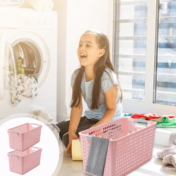 VOAVEKE Closet Storage Baskets,Dirty Clothes Basket Plastic Laundry Basket-With Silvery Handle-Collection And Transport Clothing Board Laundry Basket-Suitable For Families
