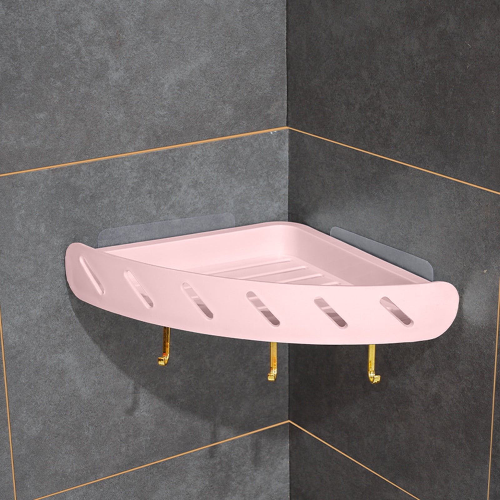 VOAVEKE Hanging Corner Shelf With 3 Hooks , Bathroom Corner Rack, Hole ...