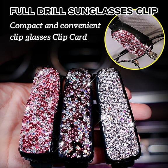 VOAVEKE Kitchen Gadgets,3PC Car Rearview Mirror Rhinestone Glasses Clip Bill Clip Car Eye Clip + Flash White + Purple