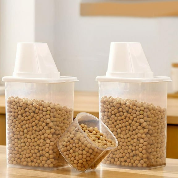 VOAVEKE Kitchen Gadgets,Kitchen Essential,Kitchen Moistureproof Dusts Sealing Jar Grains Storage Box With Measuring Cups Transparent Plastic Bottles Miscellaneous Food Storage Jars Pickles