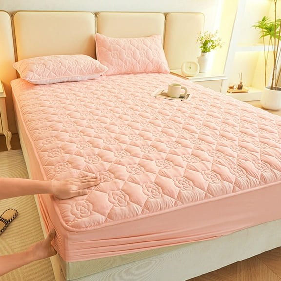 VOAVEKE Queen Size Fitted Sheet, Fitted Sheets Full, 180x200cm 70x78 Inches Waterproof Bed Sheet Comfortable Soft Thickened Intercalated Breathable Washed Cotton Mattress Protective Cover