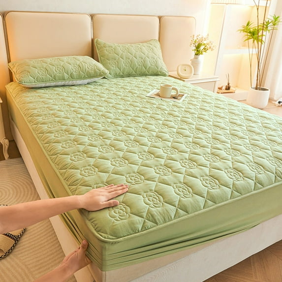 VOAVEKE Queen Size Fitted Sheet, Fitted Sheets Full, 180x200cm 70x78 Inches Waterproof Bed Sheet Comfortable Soft Thickened Intercalated Breathable Washed Cotton Mattress Protective Cover