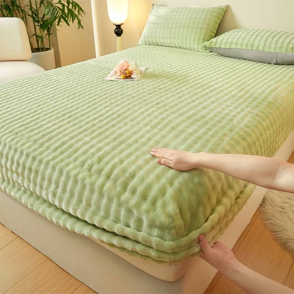 VOAVEKE Queen Size Fitted Sheet, Fitted Sheets Full, Bed Sheet Winter Velvet Bed Piece Padded Bed Cover Mattress Protector Thickened Coral Velvet Bed Cover Velvet Bedspread