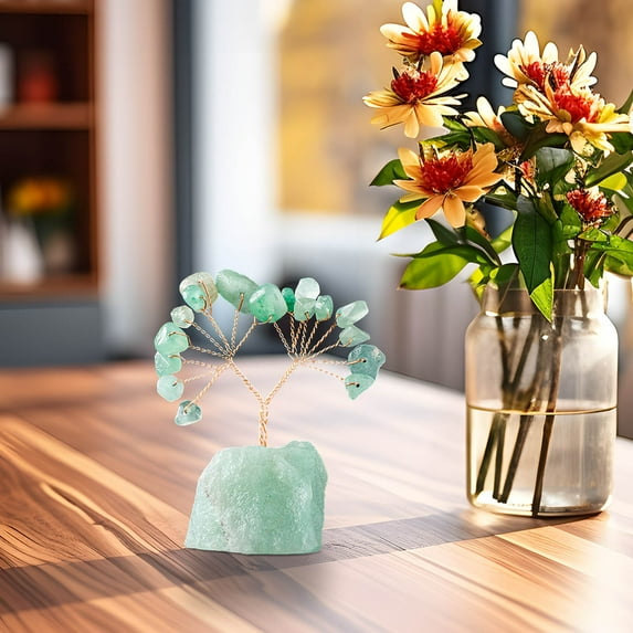 VOAVEKE Summer Decorations For Home,Natural Colorful Crystal Stone Crushed Stone Wealth Tree Handwoven Amethyst Base Money Tree Home Decoration