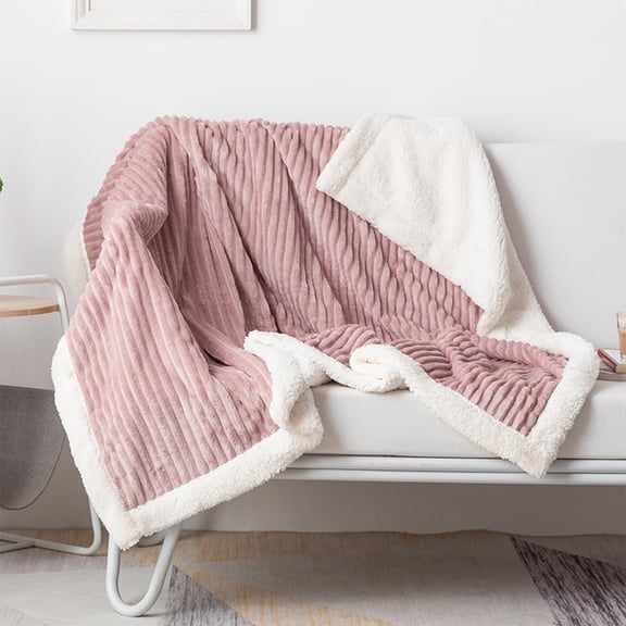 VOAVEKE Summer Lightweight Soft Flannel Blanket, Bed Blankets Queen Size, Thickened Double Solid Striped Lamb Flannel Pulled Rug Sofa Cover