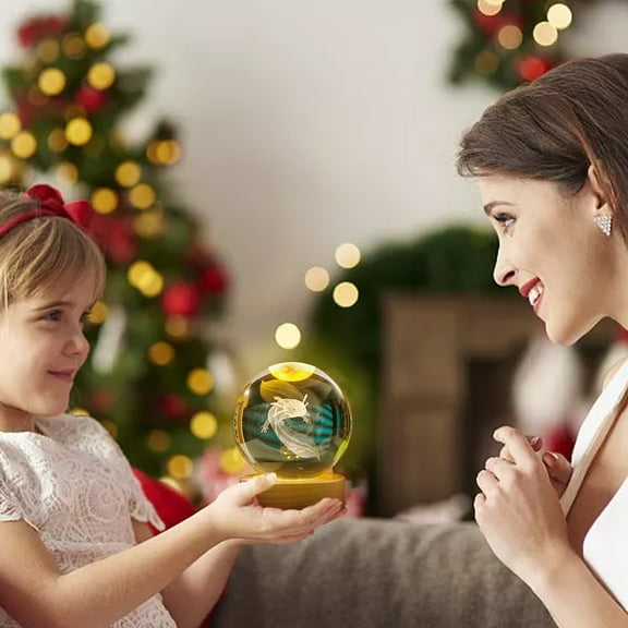 VOAVEKE Table Lamp,Gifts 3 D Crystal Ball Night Light With Phantom Color LED Wooden Base, 2.35 Inch Diameter Glass Ball Lamp, USB Phantom Breathing Light, Birthday Gift For Kids