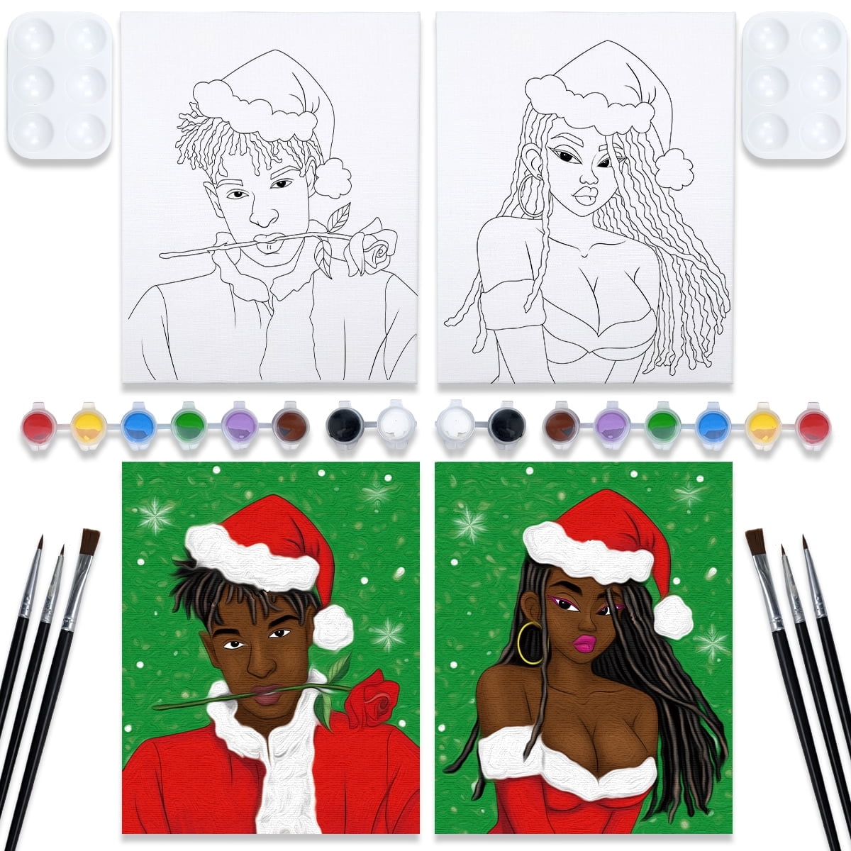 VOCHIC 2 Pack Canvas Painting Kit Pre Drawn Canvas for Painting for ...