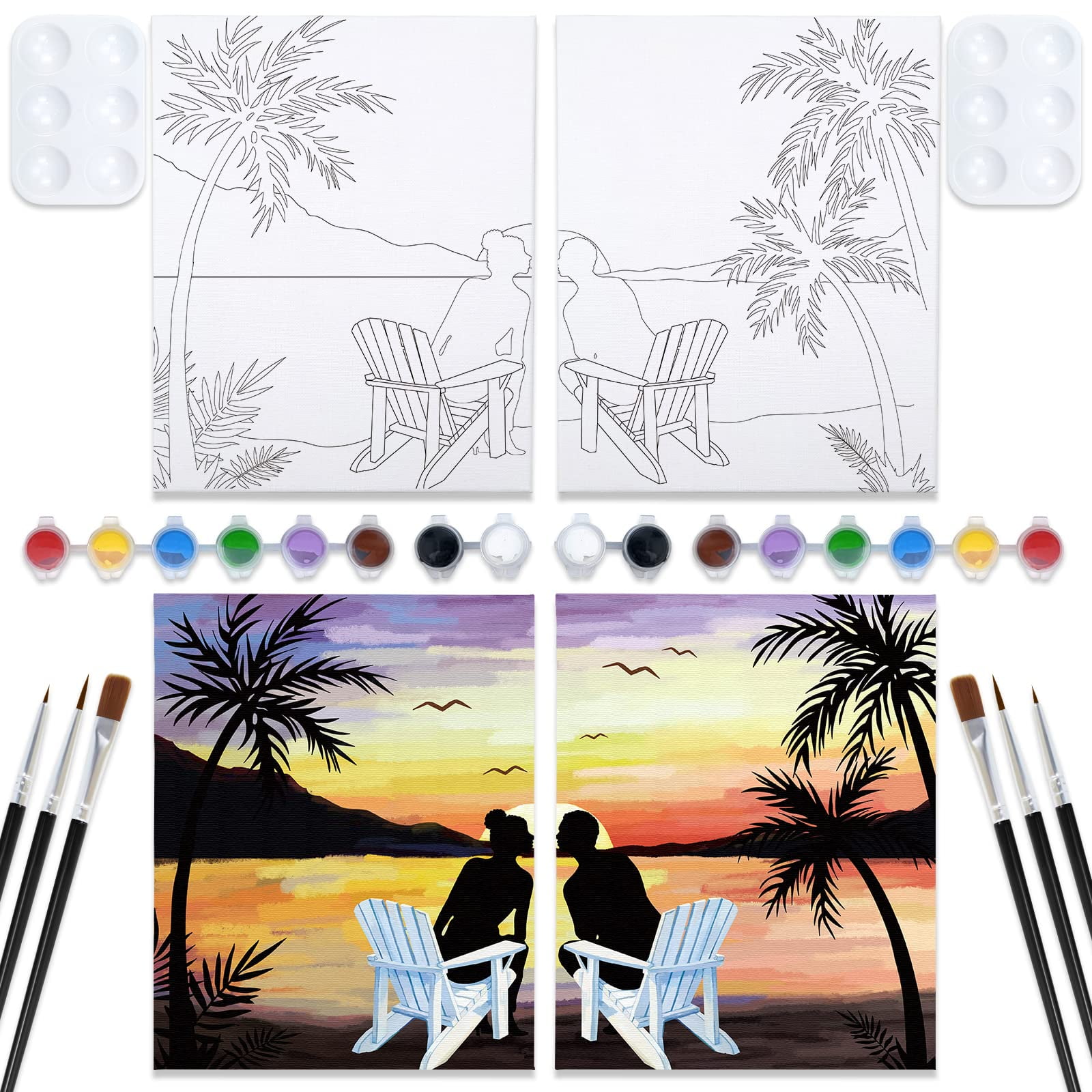 VOCHIC 2 Pack Pre Drawn Canvas for Painting Sip and Paint for Adult's