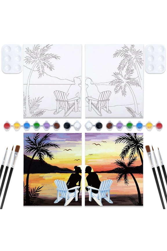2 Pack Pre Drawn Canvas for Painting Sip and Paint for Adult's Couple's Date Night Paint and Sip Kit for Outdoor Party Favor Supplies,Valentine's Day Gift(8x10)