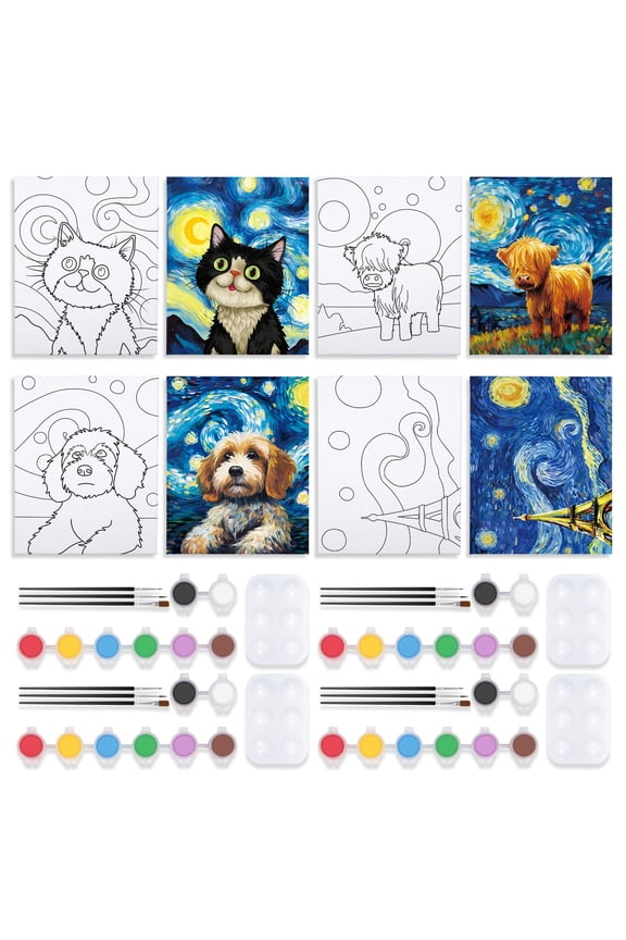 Starry Sky Pre Drawn Canvas Painting Art Kit 4 Piece