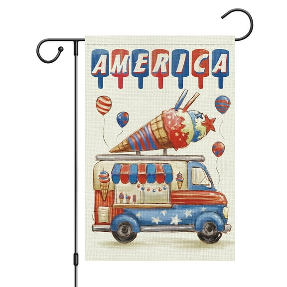 VOCHIC 4th of July Garden Flag 12x18 Double Sided, Small Burlap Welcome Patriotic Ice Cream Popsicle Garden Yard House Flags for Independence Day Outdoor Decor (Only Flag)