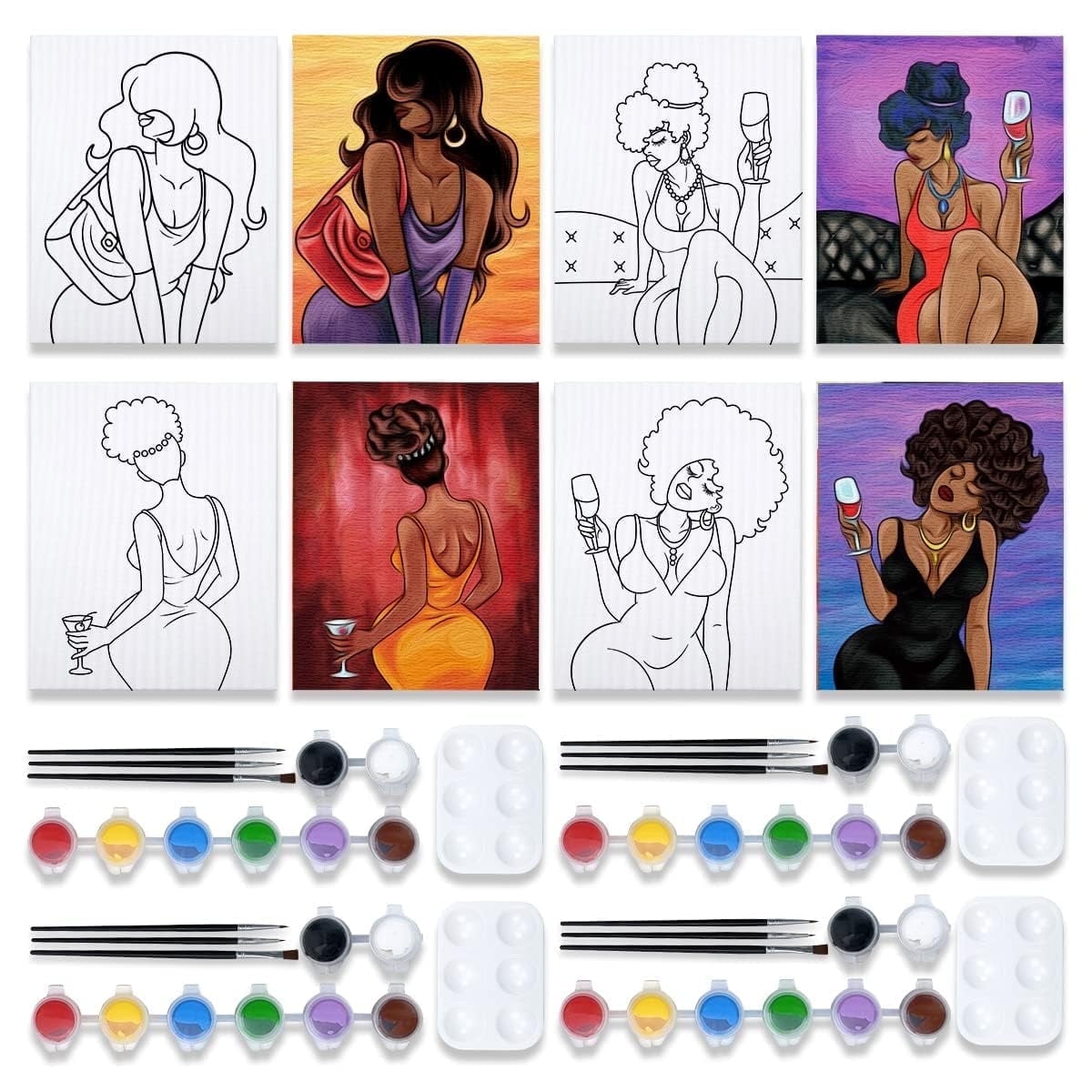 VOCHIC 4 Pack 12x16 inch Canvas Painting Kit Pre Drawn for Adults Party ...