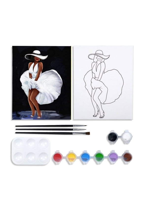 8x10 Pre Drawn Canvas for Painting for Adults, Pre Stretced Canvas Painting Kit for Paint and Sip Party Favor,Birthday Gift,Vintage Girl Art Painting Set