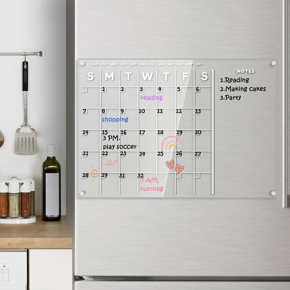 VOCHIC Acrylic Magnetic Dry Erase Board Calendar for Fridge,12*9 Inch Clear Fridge Calendar for Refrigerator, Magnetic Planning Calendar